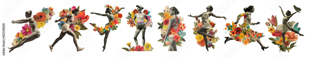 People collage with flower png on transparent background People collage with flower png on transparent background