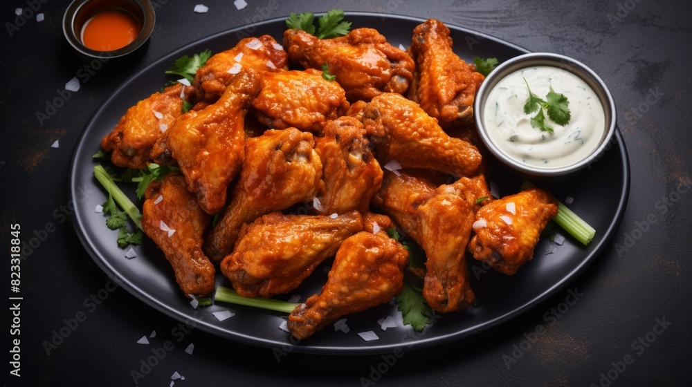 Plate of deliciously spicy chicken wings Plate of deliciously spicy chicken wings