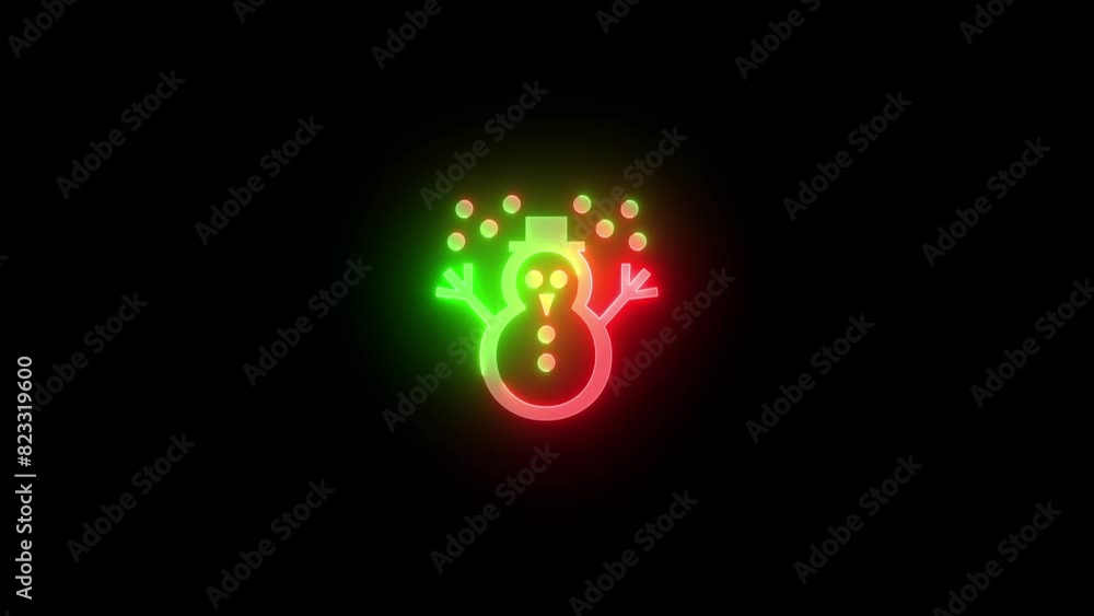 Neon snowman icon green red color glowing animated black background Neon snowman icon green red color glowing animated black background