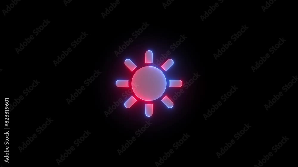 Neon sun with rays icon blue red color glowing animated black background Neon sun with rays icon blue red color glowing animated black background