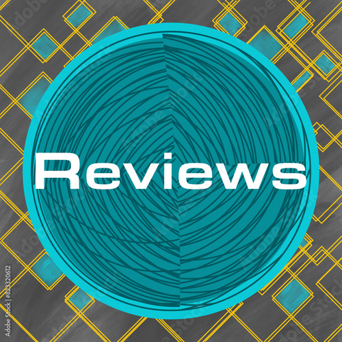 Reviews Turquoise Dark Gold Squares Lines Grid Circular Text 