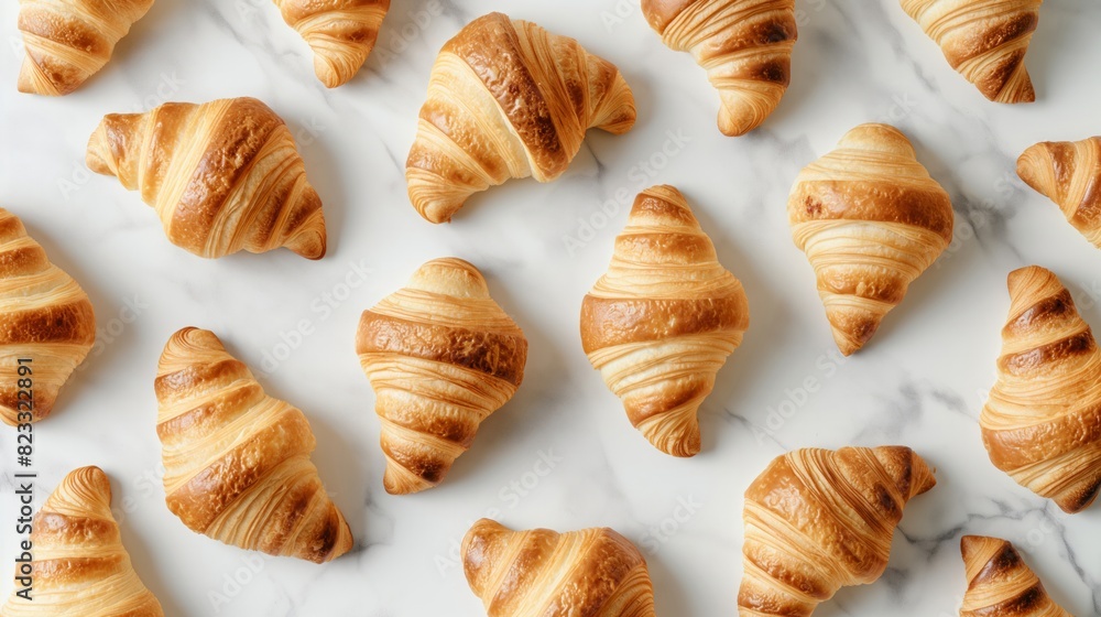 Fresh Croissants on Marble Background for Breakfast Concepts Fresh Croissants on Marble Background for Breakfast Concepts