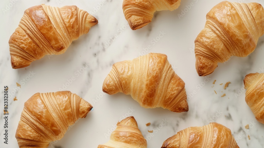 Fresh Croissants on Marble Background for Breakfast Concepts Fresh Croissants on Marble Background for Breakfast Concepts