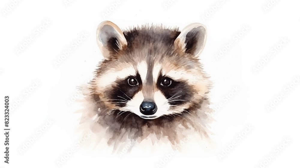 Front View Racoon water color illustration of a raccoon face front view on white ...