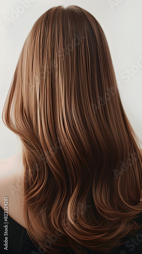 Portrait of a beautiful girl with luxurious long hair. Back view