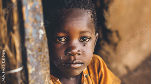 African poverty with a young impoverished boy portrait photo