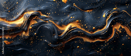 Gold abstract black marble background art paint
