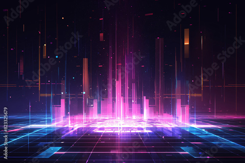 cityscape with neon lights and digital elements creating a vibrant and high-tech urban scene