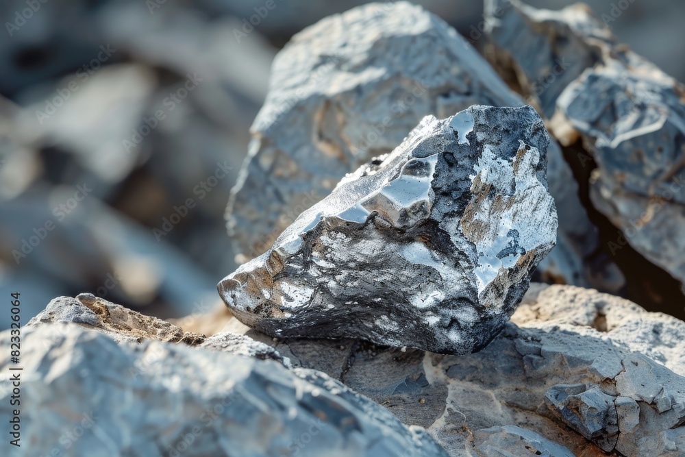 A close-up photo showcasing the intricate textures and reflective surfaces of metallic rocks A close-up photo showcasing the intricate textures and reflective surfaces of metallic rocks