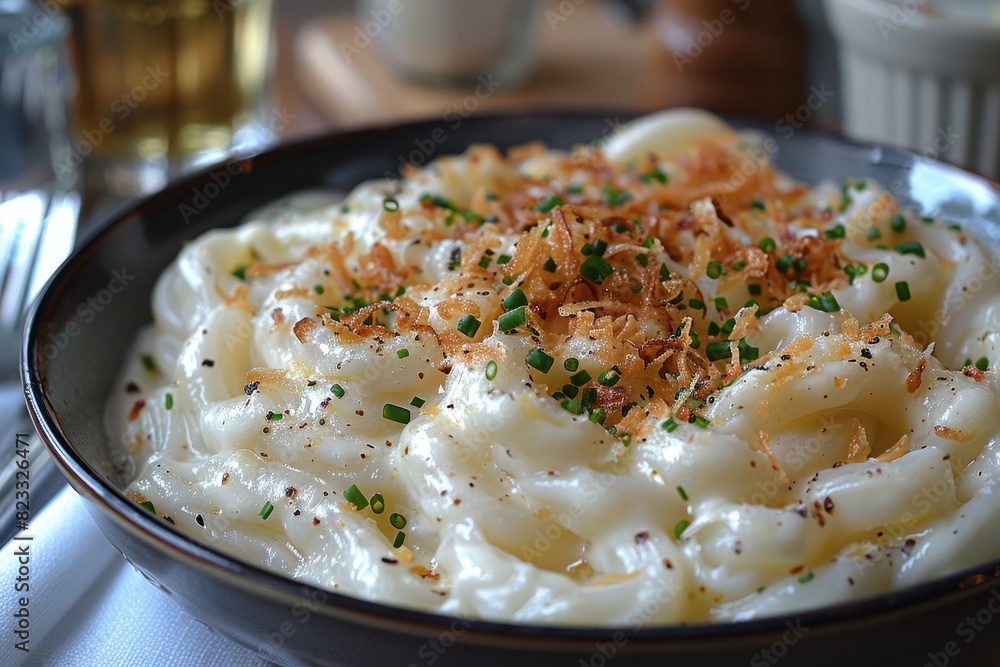 Spätzle - Soft egg noodles topped with cheese and crispy onions. Spätzle - Soft egg noodles topped with cheese and crispy onions.