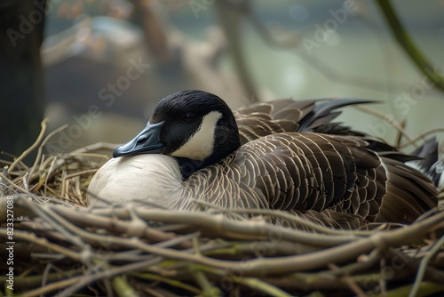 a goose is sleeping in the nest