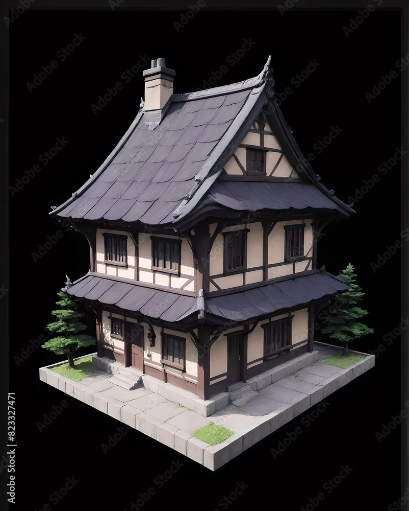 House on a black background, A hyperrealistic miniature house made of wood, bathed in warm light on a rustic wooden table. Include a shallow depth of field, blurring the background. House on a black background, A hyperrealistic miniature house made of wood, bathed in warm light on a rustic wooden table. Include a shallow depth of field, blurring the background.