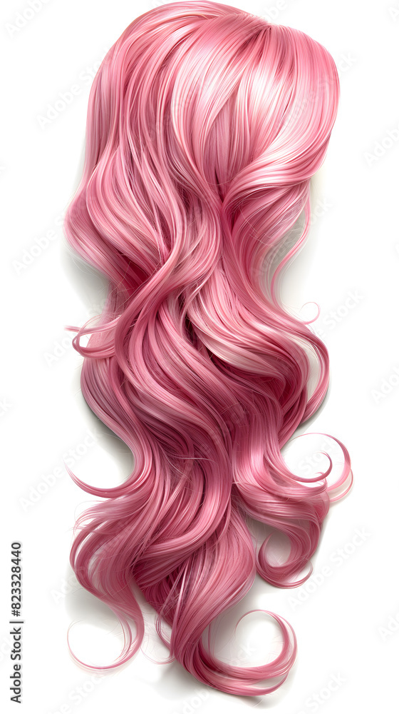 Natural looking long hair cut pink wig back view isolated on white background Natural looking long hair cut pink wig back view isolated on white background