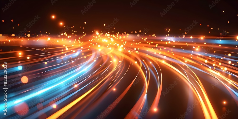 The Symbolism of Red and Blue Lights in Digital Data Flow. Concept Data Visualization, Symbolism, Red, Blue Lights, Digital Flow The Symbolism of Red and Blue Lights in Digital Data Flow. Concept Data Visualization, Symbolism, Red, Blue Lights, Digital Flow