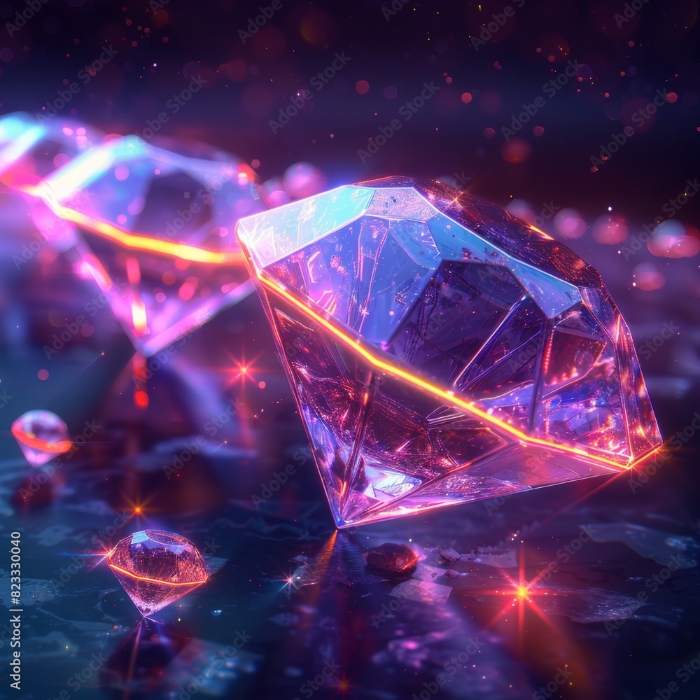 Neon Diamonds Forming Neon-Lit Shapes in Retrowave Colors
Neon Diamonds Forming Neon-Lit Shapes in Retrowave Colors