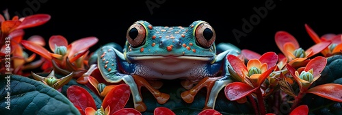 Deep the dense rainforests of Borneo a tiny tree frog named Tiko camouflages himself amongst the vibrant foliage his brightly colored skin blending seamlessly with the lush greenery that surrounds him photo