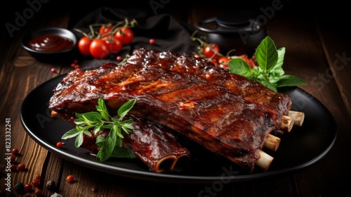 Mouthwatering BBQ ribs plate photo