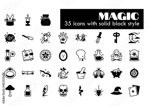 magic and witchcraft solid black style icon set
