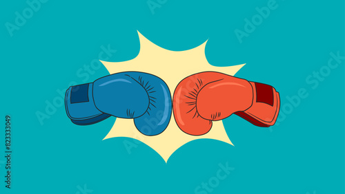 Red and blue boxing gloves. Fighting boxing sport. Fight match