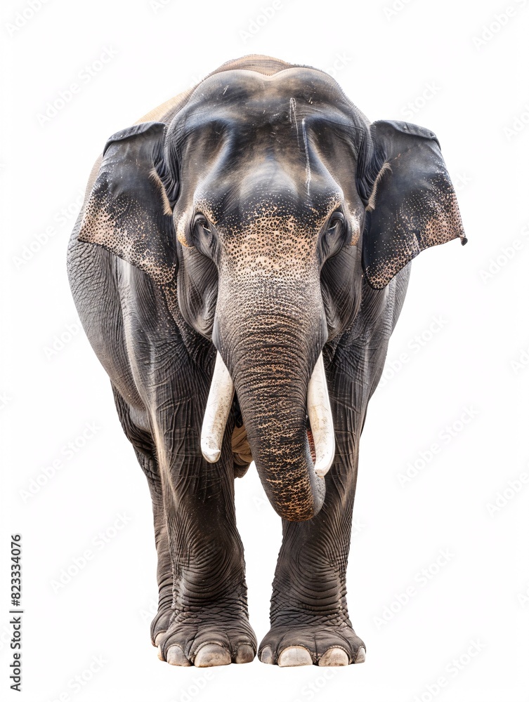Fototapeta premium An unconnected Asian bull elephant on a blank backdrop.