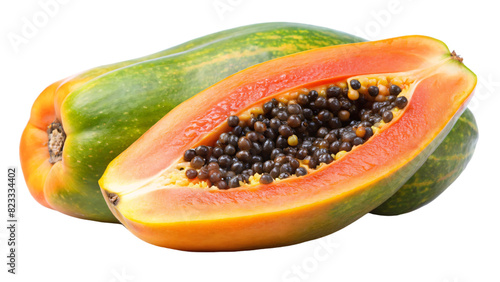 A ripe orange papaya fruit isolated on a white background