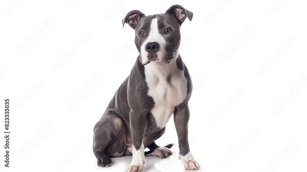 blue and white Pit Bull sitting on a white background blue and white Pit Bull sitting on a white background