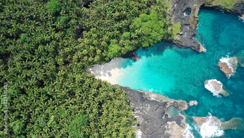 Obraz na płótnie Aerial view from bateria beach at ilheu das rolas at Sao Tome,Africa