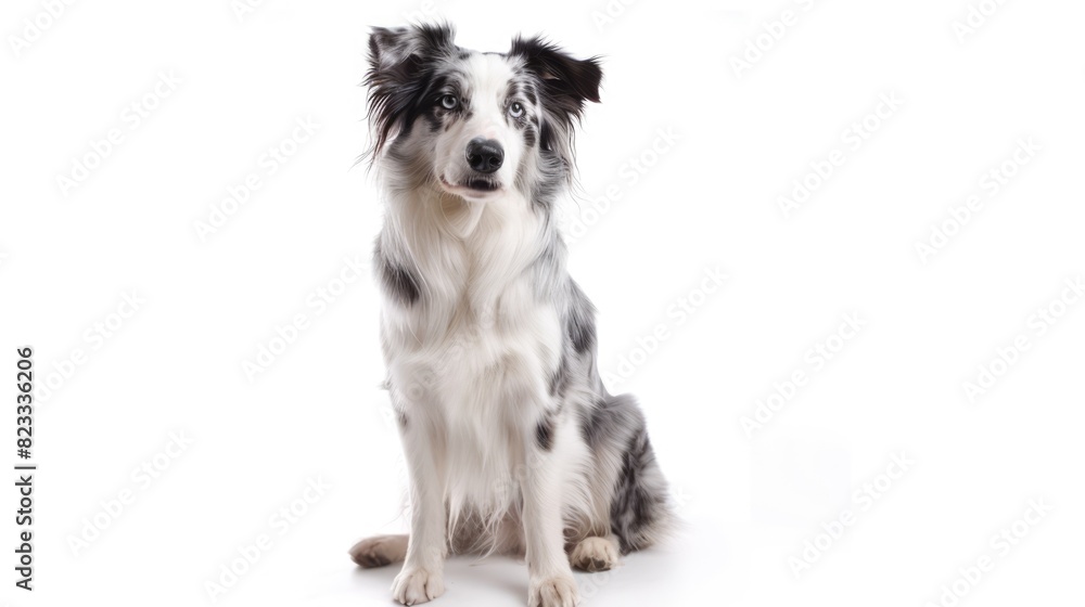 blue merle border collie sitting on a white background blue merle border collie sitting on a white background