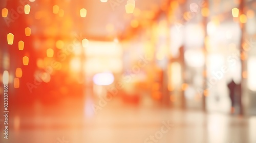 Abstract blurred and defocused background of shopping mall with bokeh,Christmas lights and garlands,Sales concept