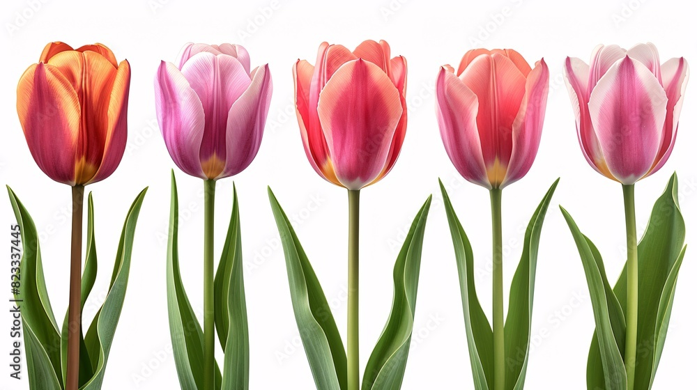 A collection of twig vernal tulip blossoms isolated on a white background. A collection of twig vernal tulip blossoms isolated on a white background.