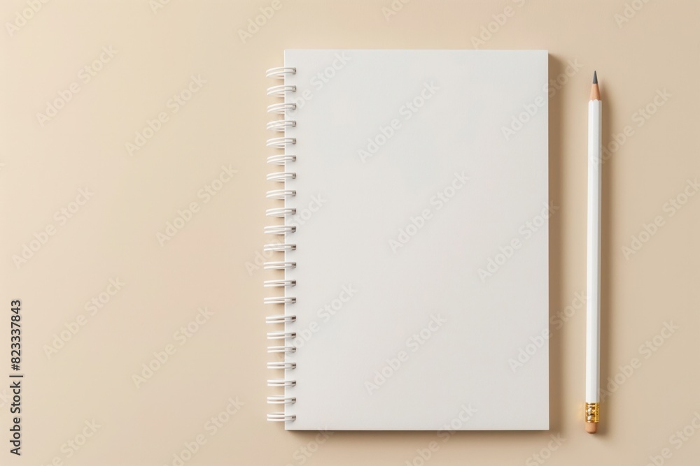 a blank notebook with a pencil on a beige background a blank notebook with a pencil on a beige background