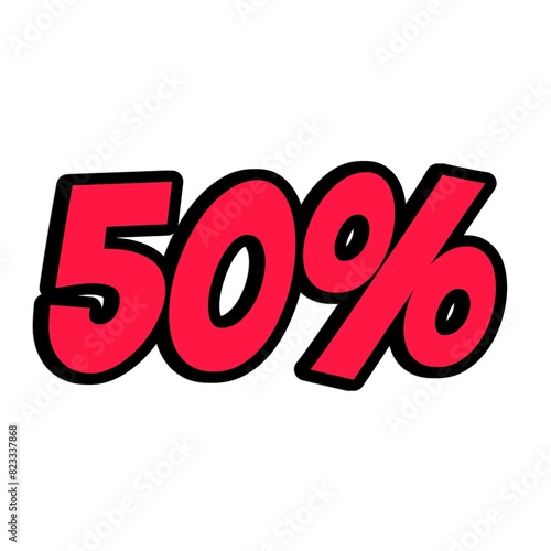 Discount offer price tag, advertising campaign symbol in retail, sales promo marketing, 50% discount sticker. advertisement with isolated white background