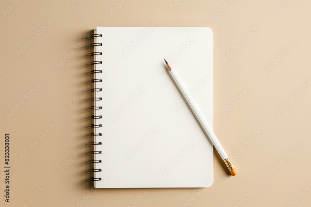 a blank notebook with a pencil on a beige background a blank notebook with a pencil on a beige background