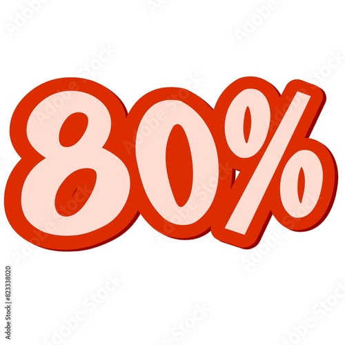 Discount offer price tag, advertising campaign symbol in retail, sales promo marketing, 80% discount sticker. advertisement with isolated white background