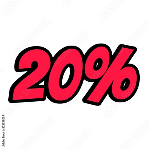 Discount offer price tag, advertising campaign symbol in retail, sales promo marketing, 20% discount sticker. advertisement with isolated white background