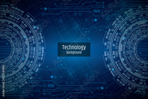 Abstract global sci fi concept. Digital internet communication on blue background. Wide Cyber security internet and networking concept. Hi-tech vector illustration with various technology elements