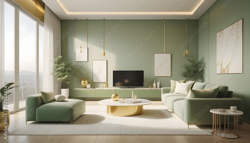 Fototapeta premium white and gold theme interior modern minimalism photo realism