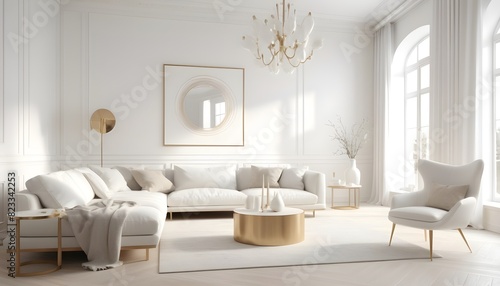 white and gold theme interior modern minimalism photo realism © Eyeam