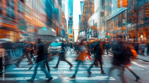 A dynamic image capturing the hustle and bustle of city life during rush hour, generative ai photo