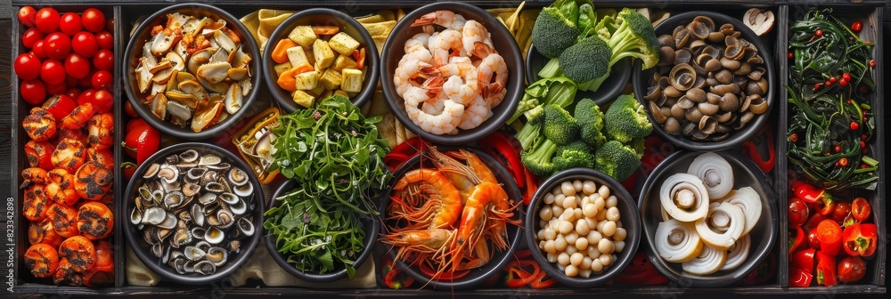 Cold Snacks Collection with Fresh Vegetables, Salted Fish, Baked Potato, Pickled Mushrooms and Shrimps Cold Snacks Collection with Fresh Vegetables, Salted Fish, Baked Potato, Pickled Mushrooms and Shrimps