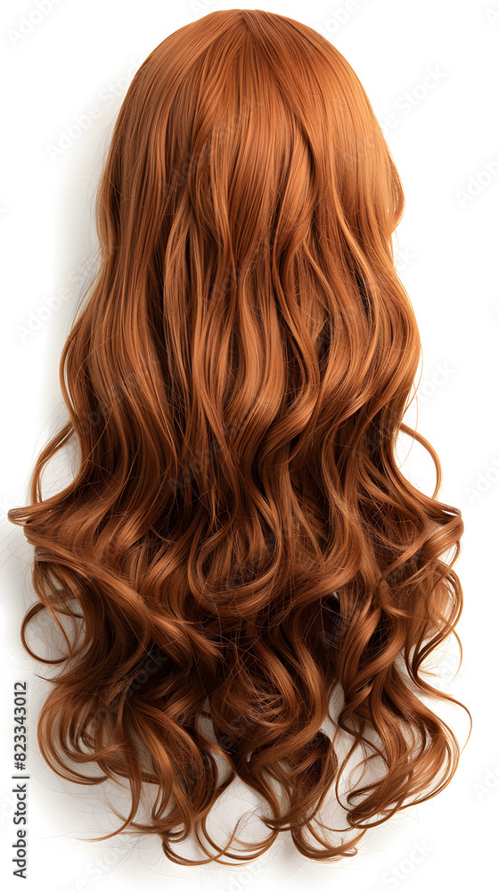 Natural looking long hair cut brunette back view wig isolated on white background Natural looking long hair cut brunette back view wig isolated on white background