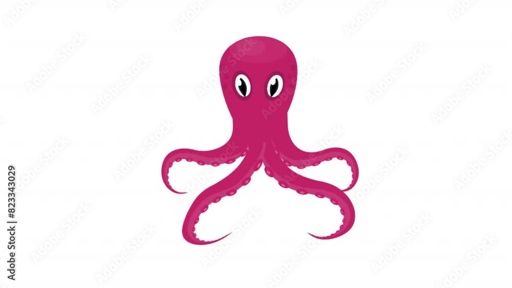 Octopus. Animation of squid animal, alpha channel. Cartoon Octopus. Animation of squid animal, alpha channel. Cartoon
