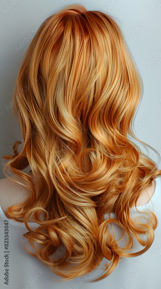 Natural looking long hair cut ginger wig isolated on white background Natural looking long hair cut ginger wig isolated on white background