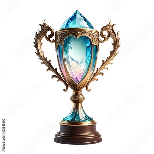 Luxury golden trophy empty with gemstone and vintage decoration isolated on white background (ID: 823343600)