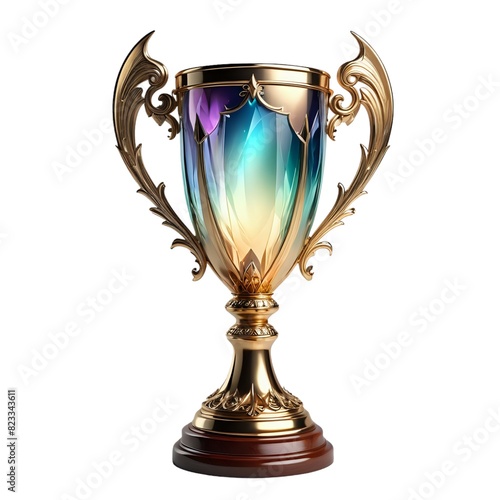 Luxury golden trophy empty with gemstone and vintage decoration isolated on white background (ID: 823343611)