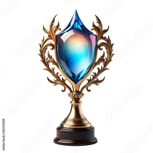 Luxury golden trophy empty with gemstone and vintage decoration isolated on white background (ID: 823343819)