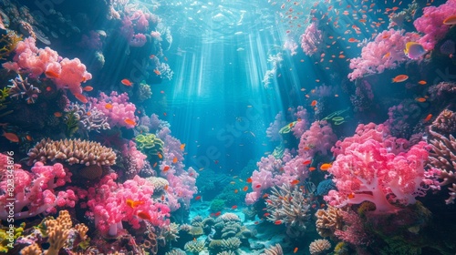 underwater paradise, immersing oneself in the colorful coral reef, delving into the enchanting tropical underwater world, and embracing the vacation vibe to the fullest photo