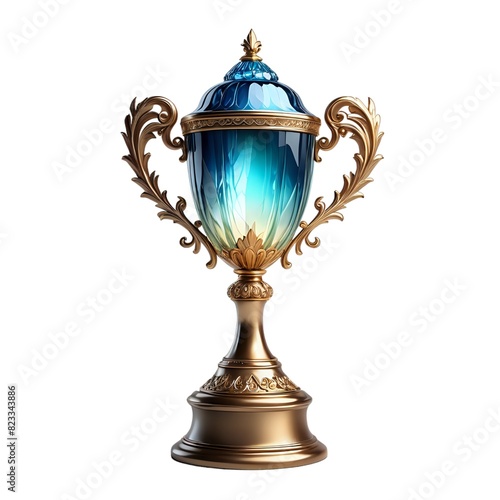 Luxury golden trophy empty with gemstone and vintage decoration isolated on white background (ID: 823343886)