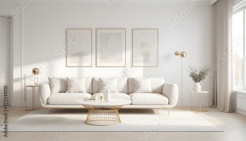 white and gold theme interior modern minimalism photo realism