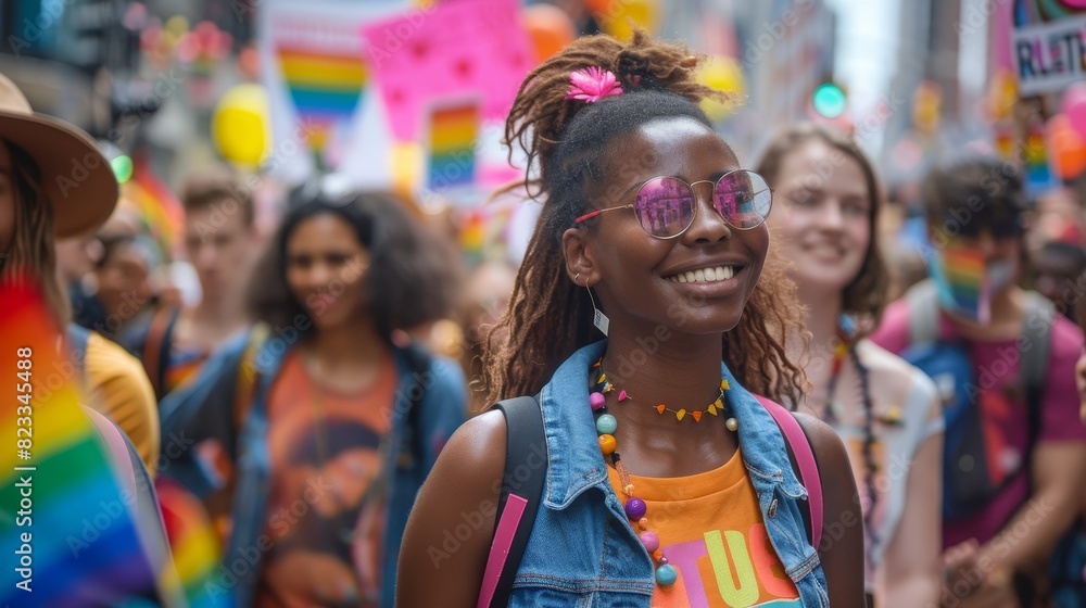 diverse group of protestors marching for LGBTQ+ rights, carrying powerful messages on their signs diverse group of protestors marching for LGBTQ+ rights, carrying powerful messages on their signs